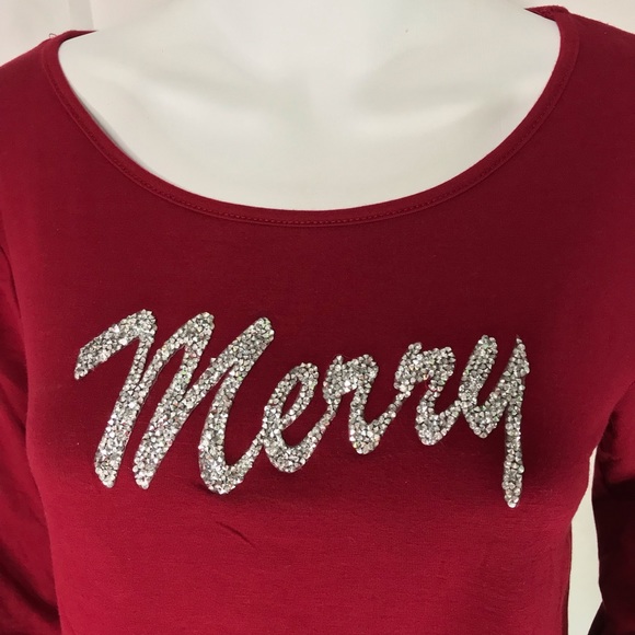 Exclusive One Rhinestone Merry Long Sleeve Christmas Sz Medium NWOT - Picture 3 of 7